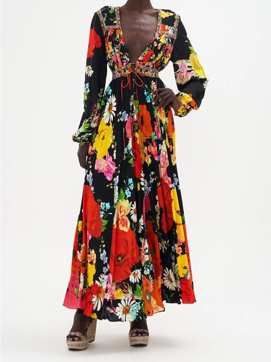 Camilla Dresses & Skirts - NWT Camilla Peasant Front Tie Maxi Dress in Divine Divinity